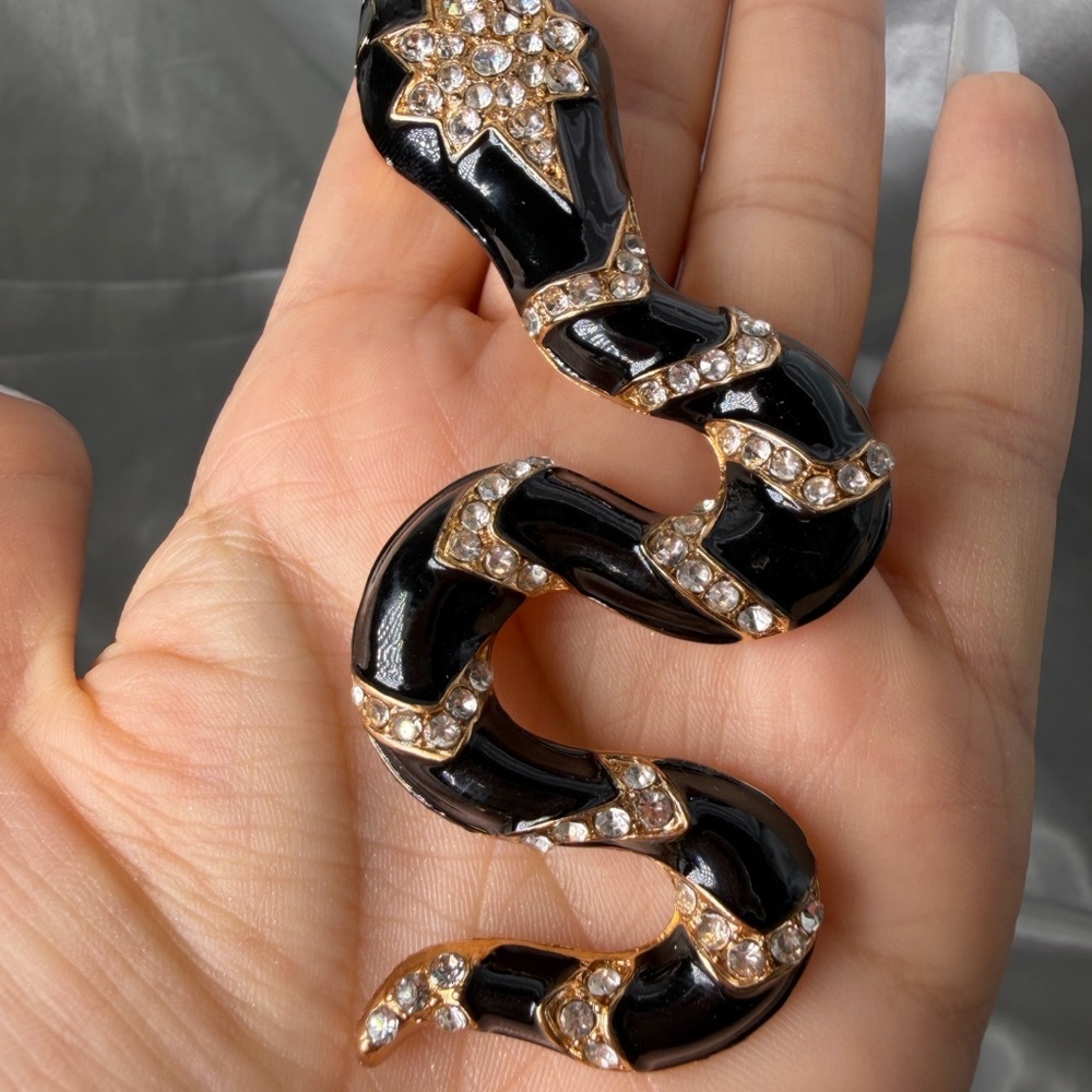 Sepenti Black Snake Brooch Crystal Statement Pin